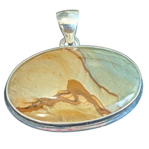 Landscape Jasper Pendant 925 Sterling Silver Oval Design - Picture 1 of 9